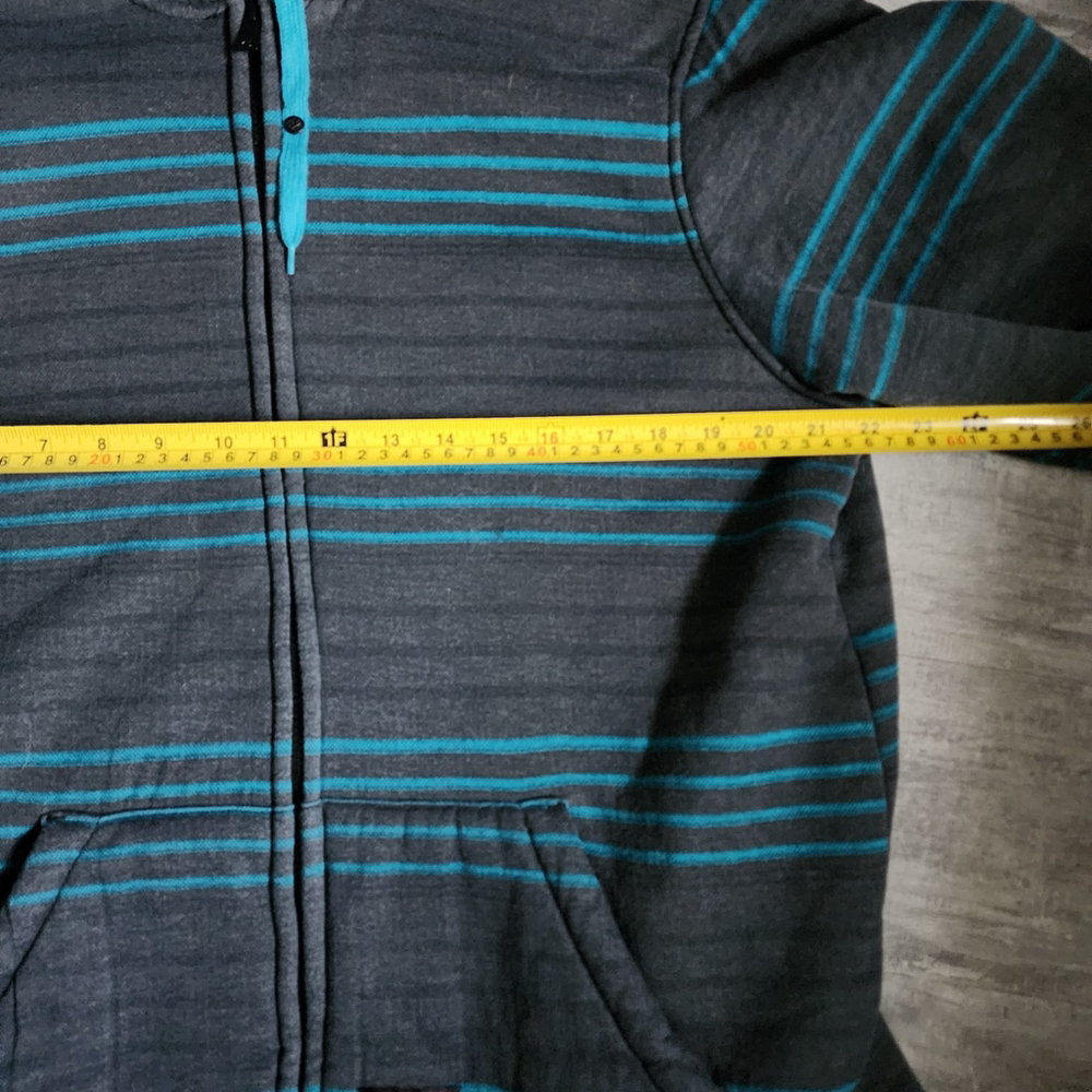 No Fear Sweatshirt Mens XL Gray & Blue Striped Full Zip Fleece Lined Hoodie Y2K - Picture 9 of 15